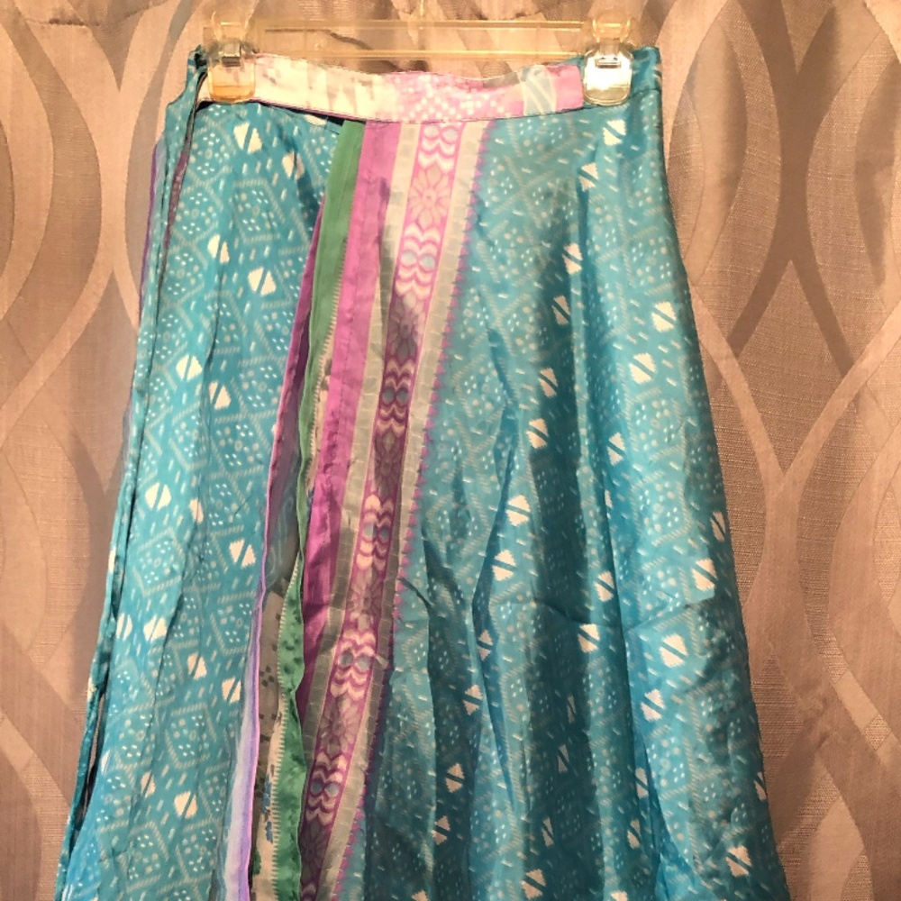 80% Kariza Silk Wrap Skirt/dress/ top Turquoise 2 layer design - Original- nwot